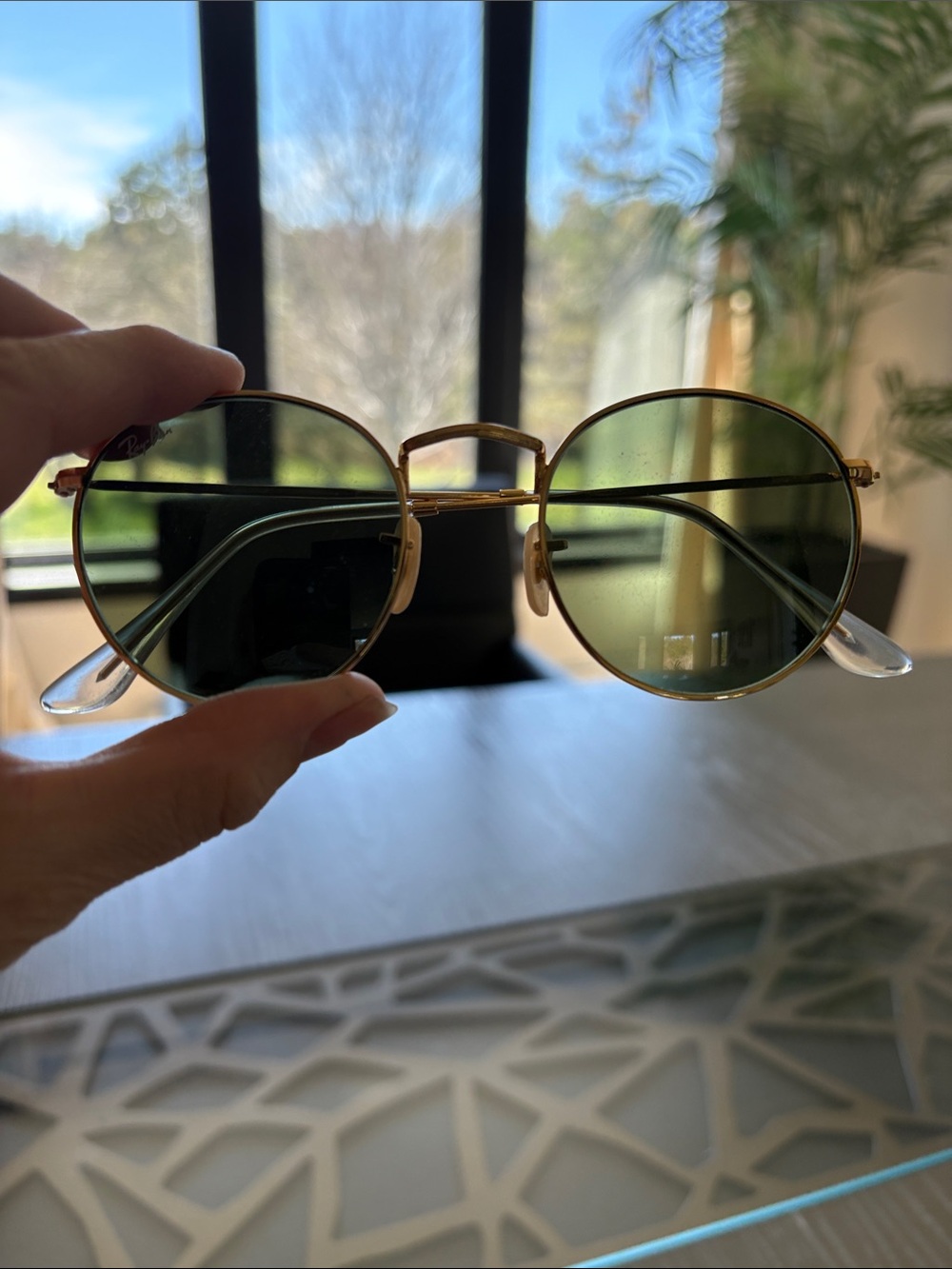 Ray-Ban Gold Frame Sunglasses with Dark Green Lenses